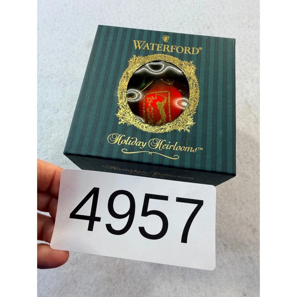 Waterford Holiday Heirlooms PGA Tour Ball Glass Ornament Red Gold Limited Series